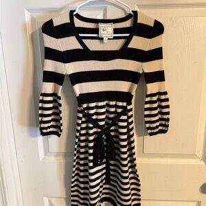 Pink Rose Black and Cream Striped Kids Dress